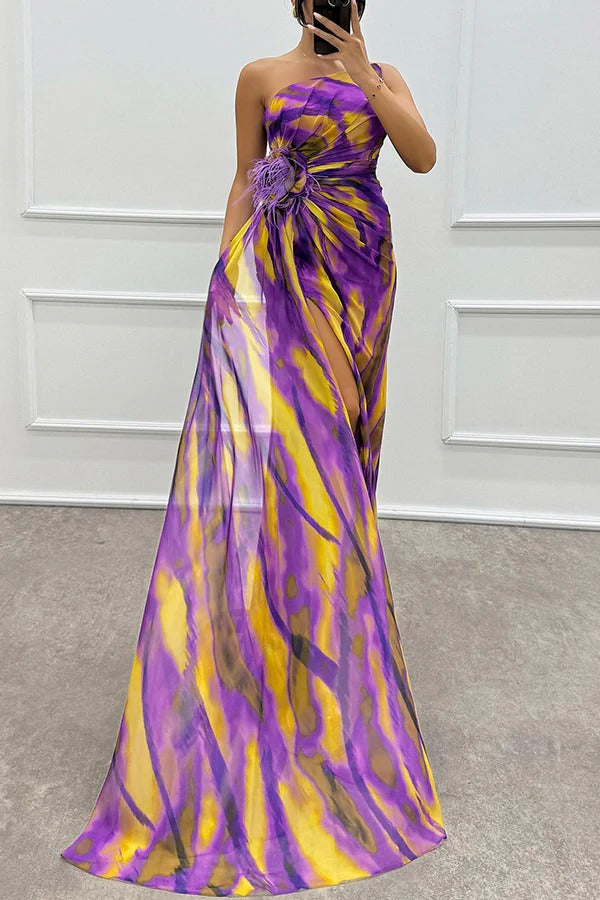 Liora - Off-Shoulder Slit Printed Maxi Dress