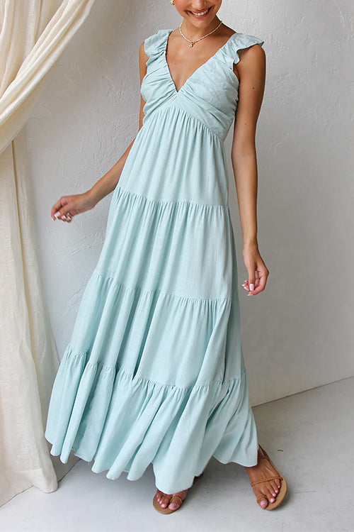 Marilyn - V-neck maxi dress with ruffle