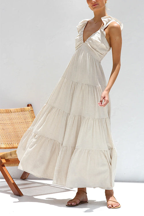 Marilyn - V-neck maxi dress with ruffle