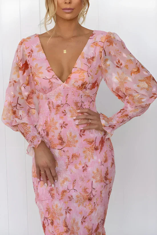 Nevara - Midi Dress With Flower Print