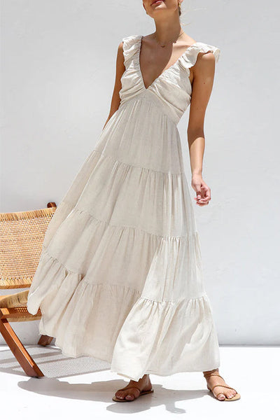 Marilyn - V-neck maxi dress with ruffle