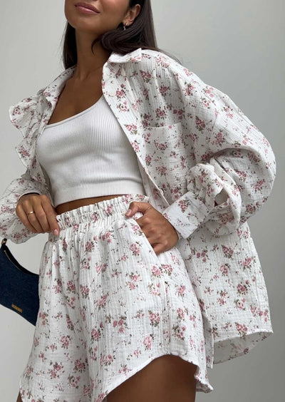 Fianna - Floral Print Shirt & Shorts Two-Piece Set