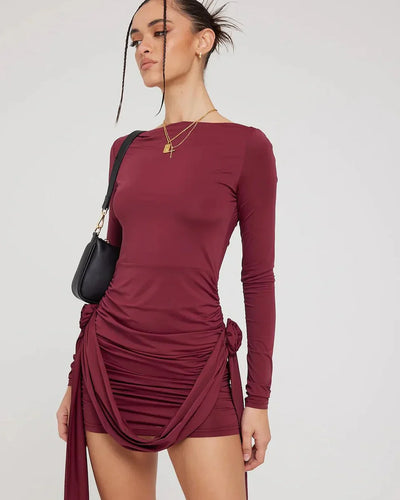 Evelyne - Boat-Neck Mini Garnet Dress