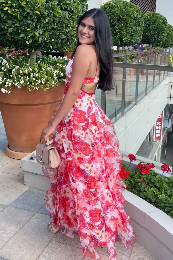 Chara - Floral Print Ruffle Maxi Dress