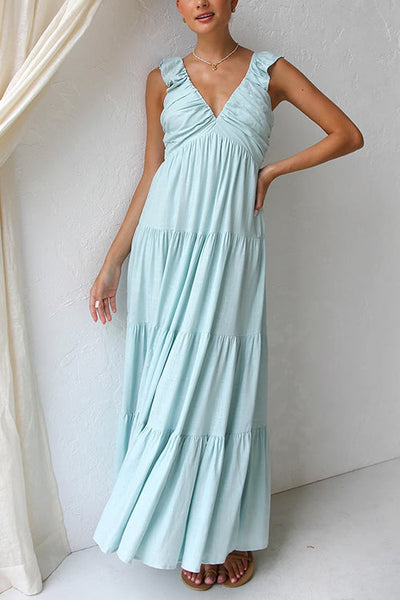 Marilyn - V-neck maxi dress with ruffle