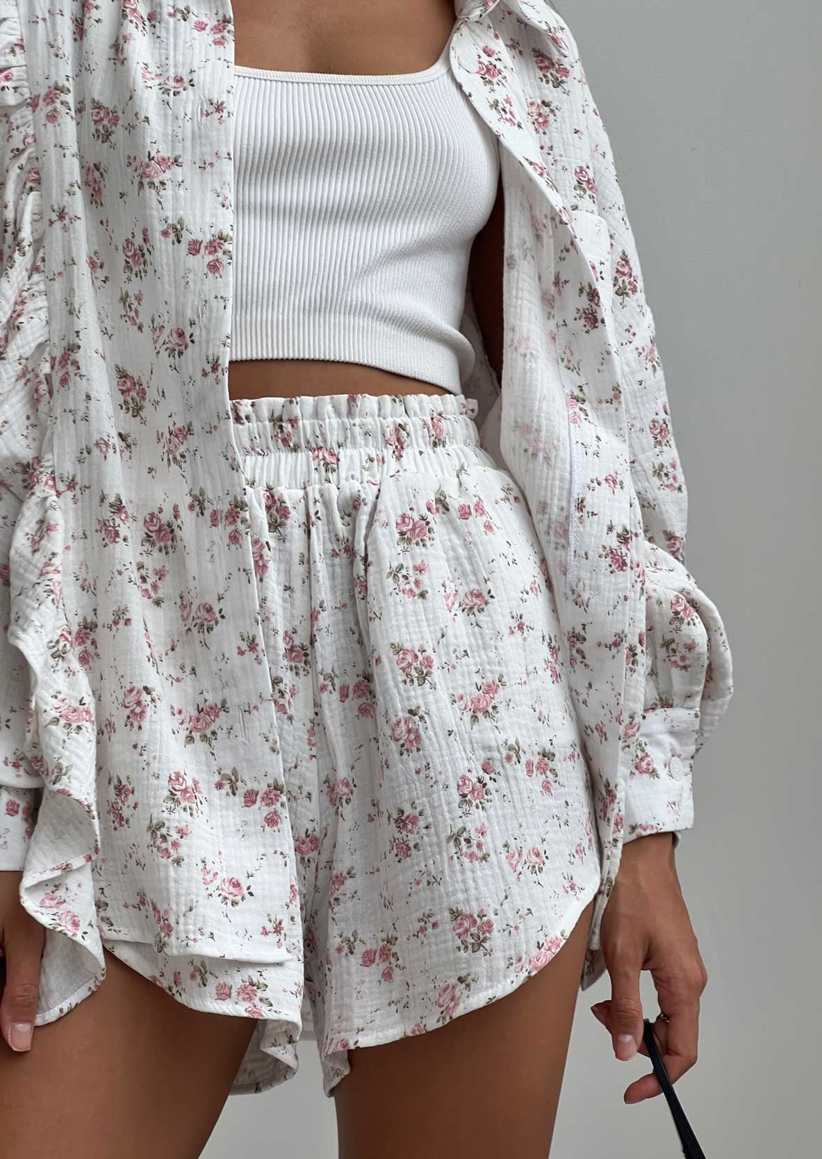 Fianna - Floral Print Shirt & Shorts Two-Piece Set