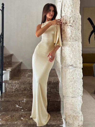 Yasmine - Off-White Knotted Maxi Dress