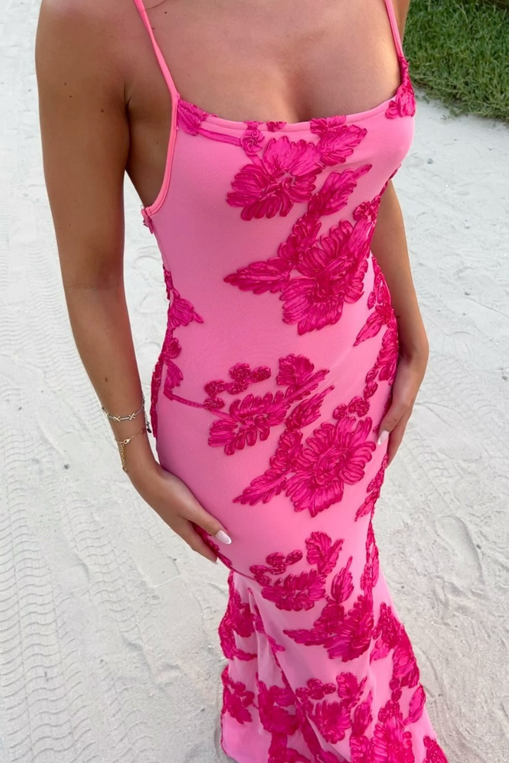 Maritza - Pink Floral Knot-Strap Dress