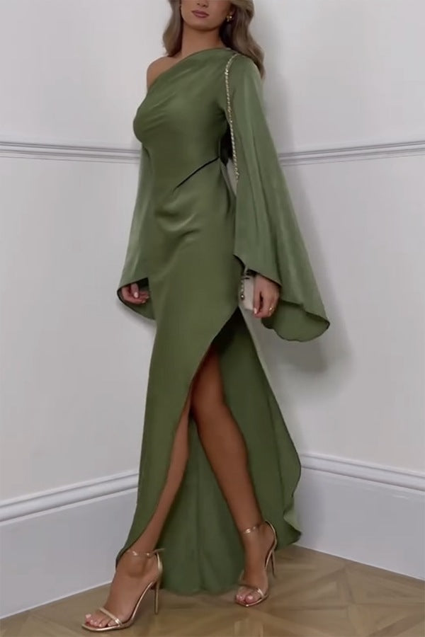 Enya - One-Shoulder Bell Sleeves Maxi Dress