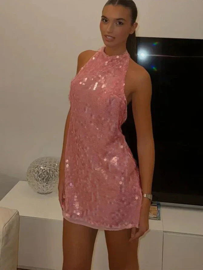 Jael - Sleeveless Pink Sequins Mini Dress