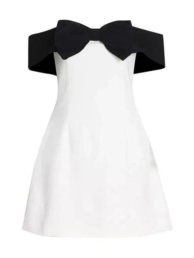 Indy - Off-Shoulder Contrast Bow Mini Dress