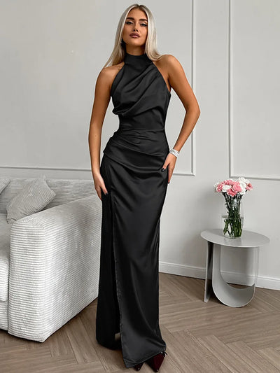 Delphine - Halter-neck Slit Maxi Dress