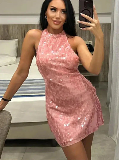 Jael - Sleeveless Pink Sequins Mini Dress