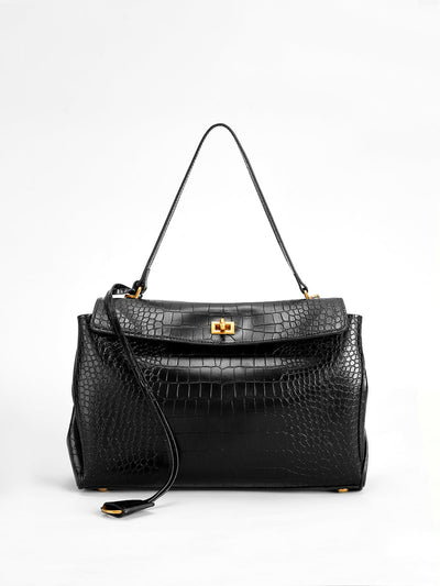 Alexandra | Croc-Embossed Leather Satchel