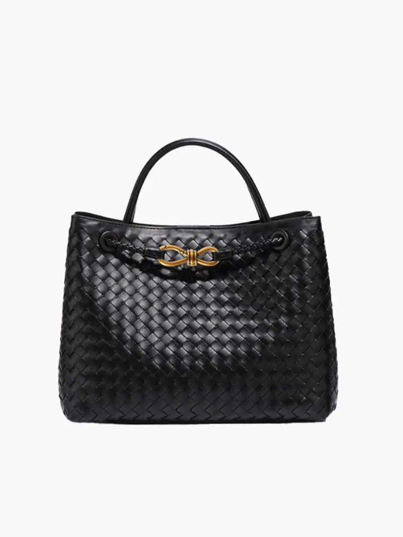 Alyn | Black Woven Leather Tote Bag