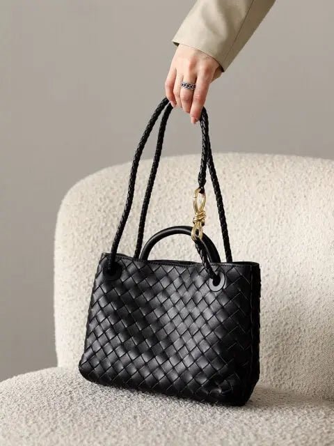 Alyn | Black Woven Leather Tote Bag