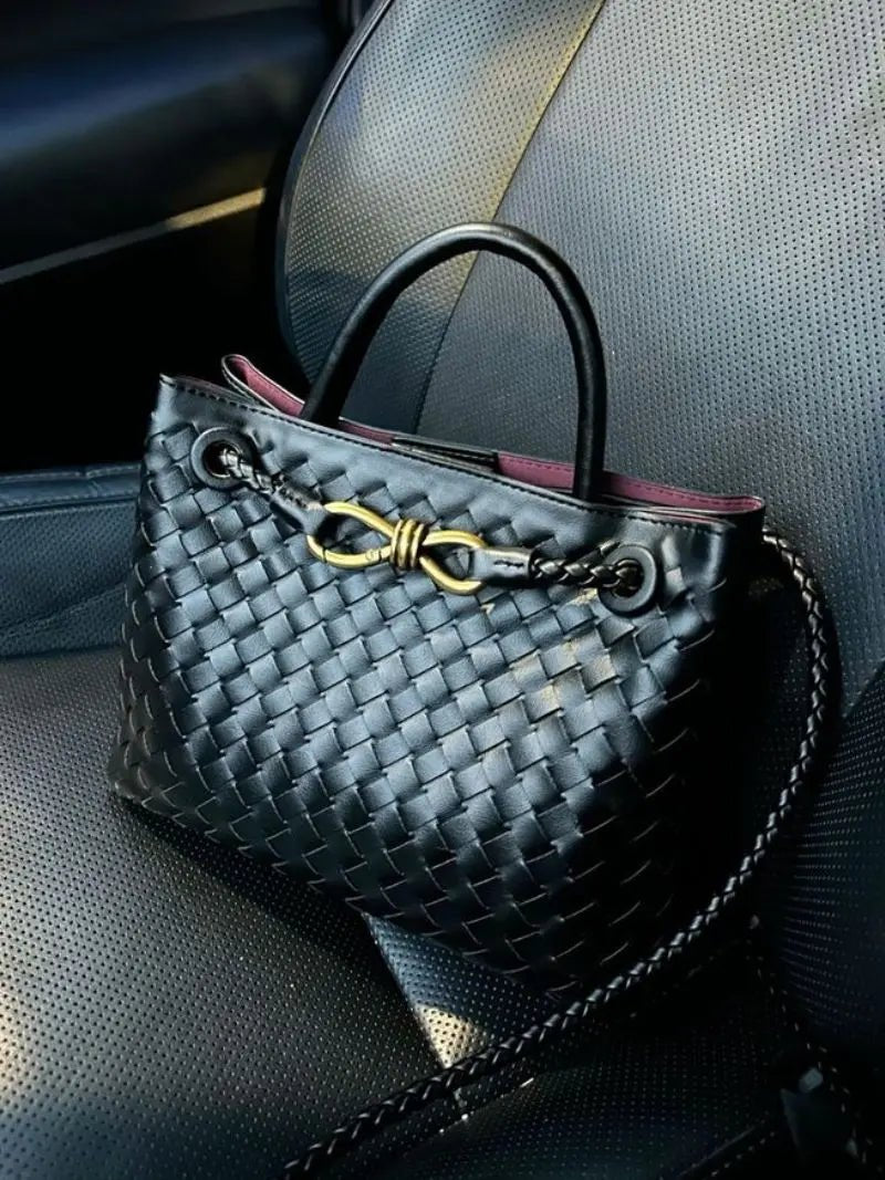 Alyn | Black Woven Leather Tote Bag