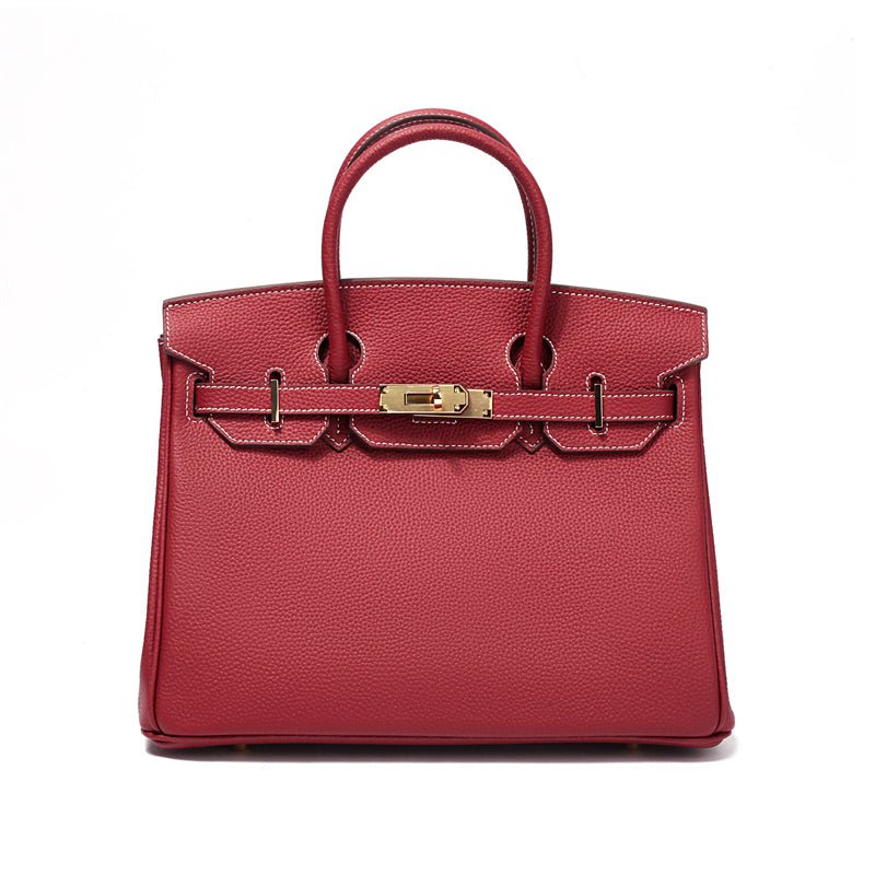 The Tabby | Luxury Litchi-Grain Leather Handbag – Wine Red