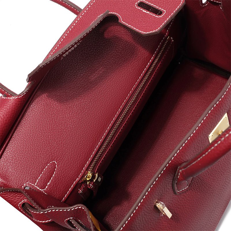 The Tabby | Luxury Litchi-Grain Leather Handbag – Wine Red