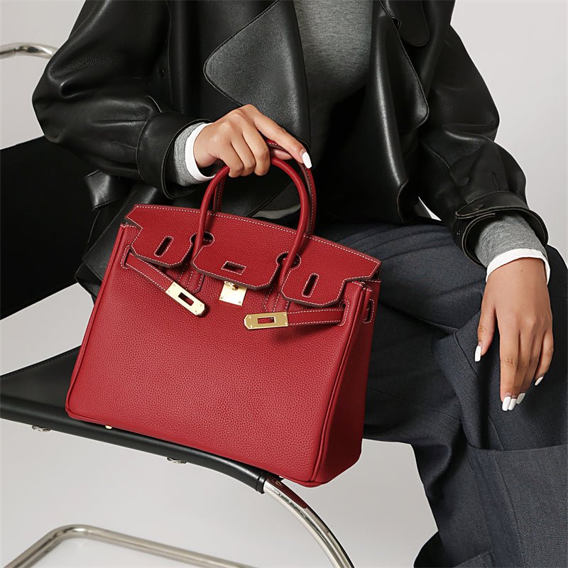 The Tabby | Luxury Litchi-Grain Leather Handbag – Wine Red