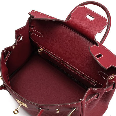 The Tabby | Luxury Litchi-Grain Leather Handbag – Wine Red