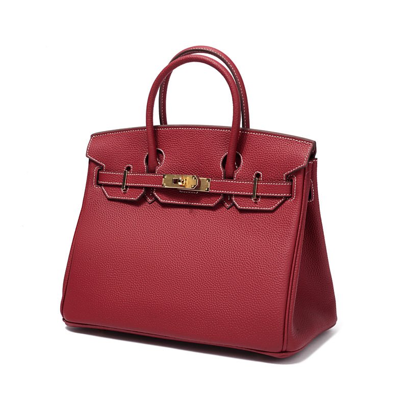 The Tabby | Luxury Litchi-Grain Leather Handbag – Wine Red