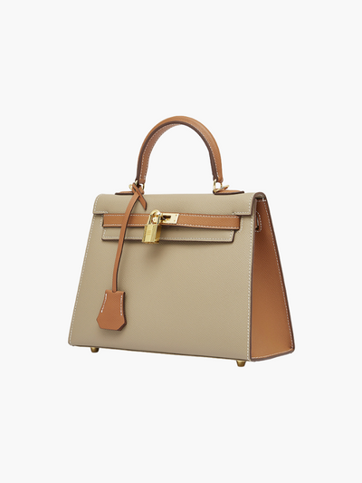 The Kelly | Luxury Grey & Brown Leather Handbag – Classic & Elegant