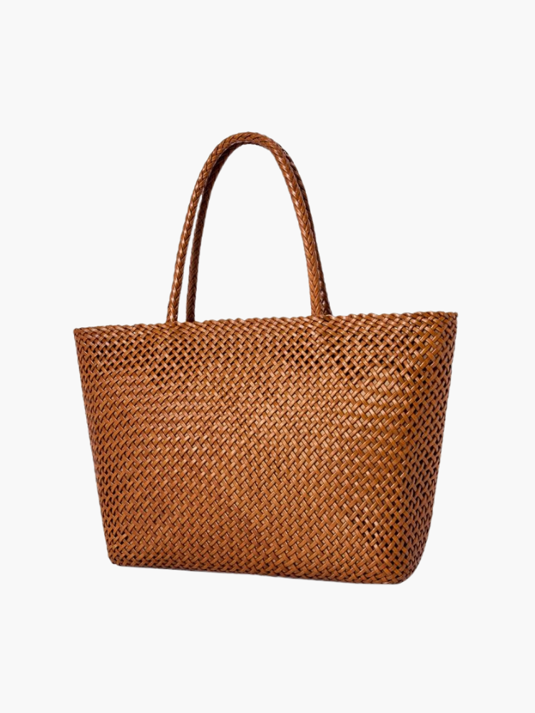 The Ella | Luxury Brown Woven Leather Tote Bag – Classic & Spacious