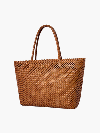 The Ella | Luxury Brown Woven Leather Tote Bag – Classic & Spacious