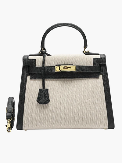 The Rose | Elegant Canvas & Black Leather Handbag – Classic & Timeless