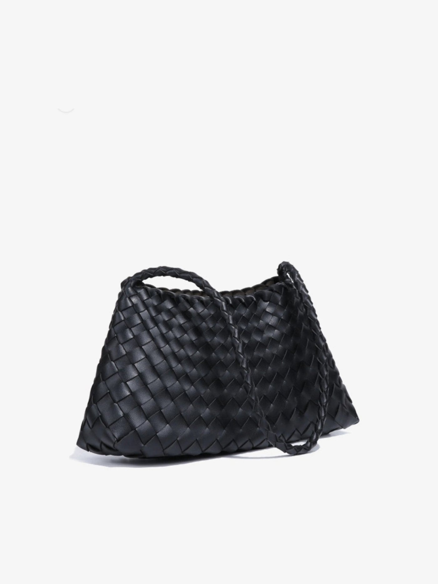 Ella | Elegant Black Woven Leather Shoulder Bag