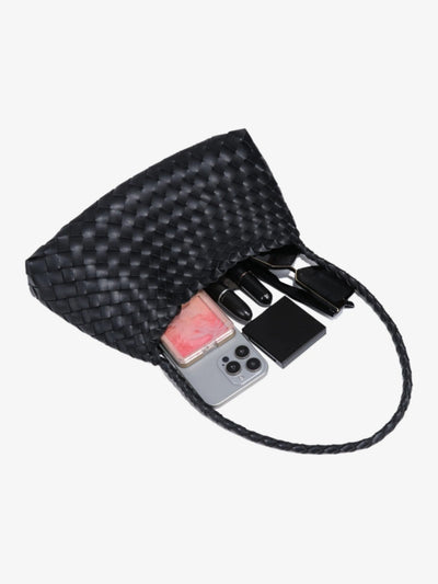 Ella | Elegant Black Woven Leather Shoulder Bag