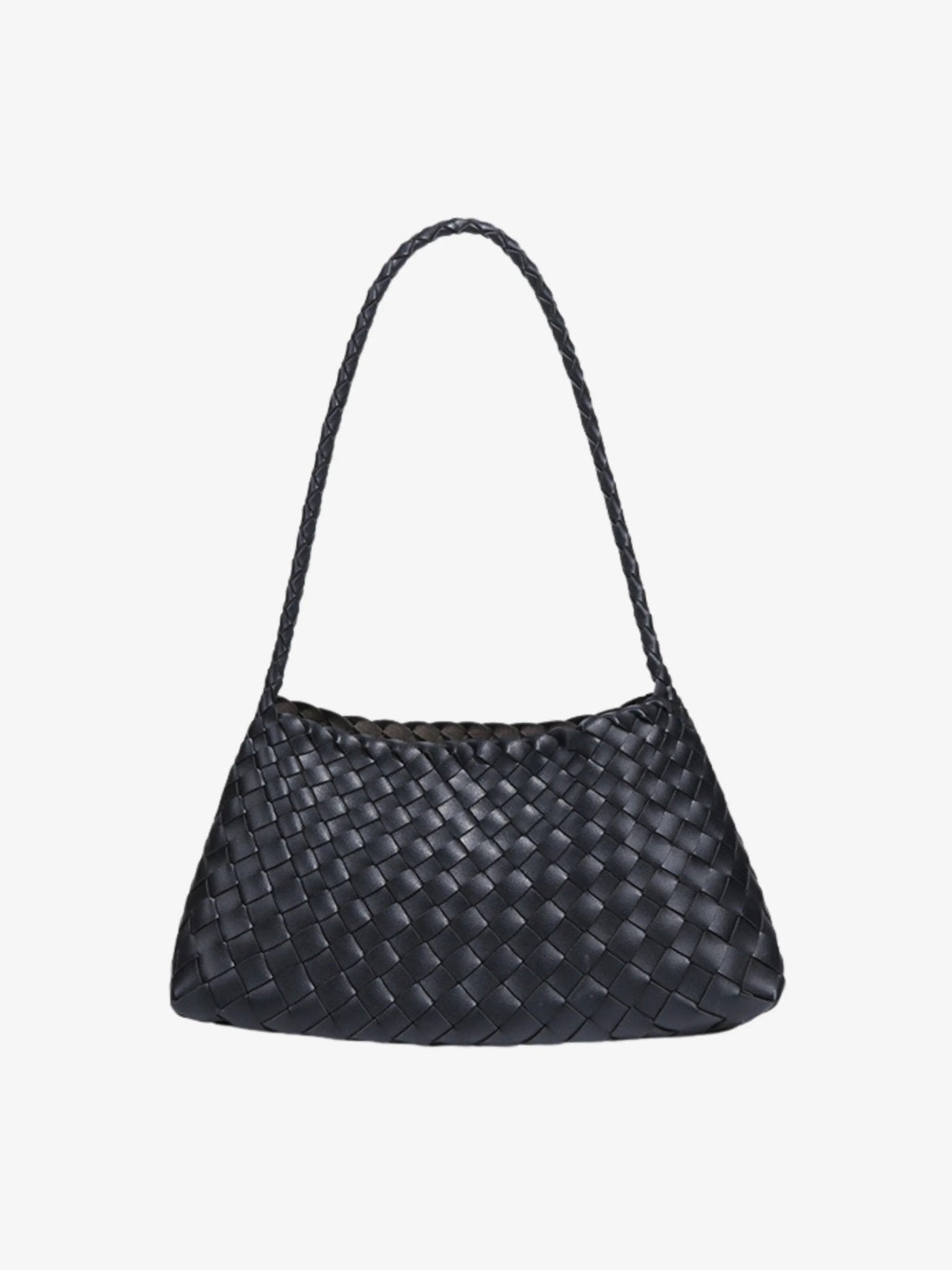 Ella | Elegant Black Woven Leather Shoulder Bag