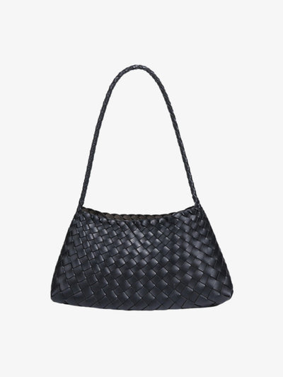 Ella | Elegant Black Woven Leather Shoulder Bag