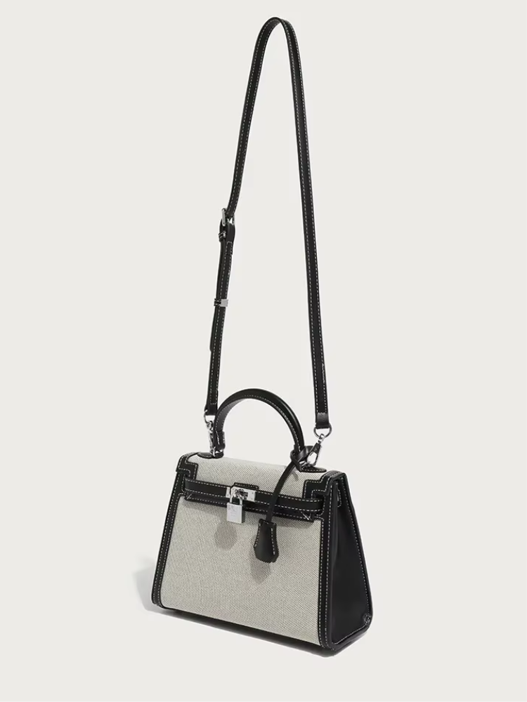 The Rose | Elegant Canvas & Black Leather Handbag – Classic & Timeless