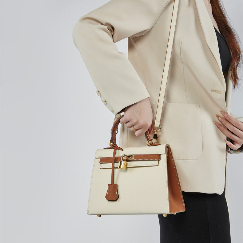 The Kelly | Luxury White & Brown Leather Handbag – Timeless & Elegant