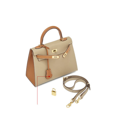 The Kelly | Luxury Grey & Brown Leather Handbag – Classic & Elegant