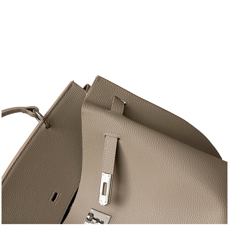 The Lilly | Luxury Taupe Grain Leather Satchel Bag – Elegant & Spacious