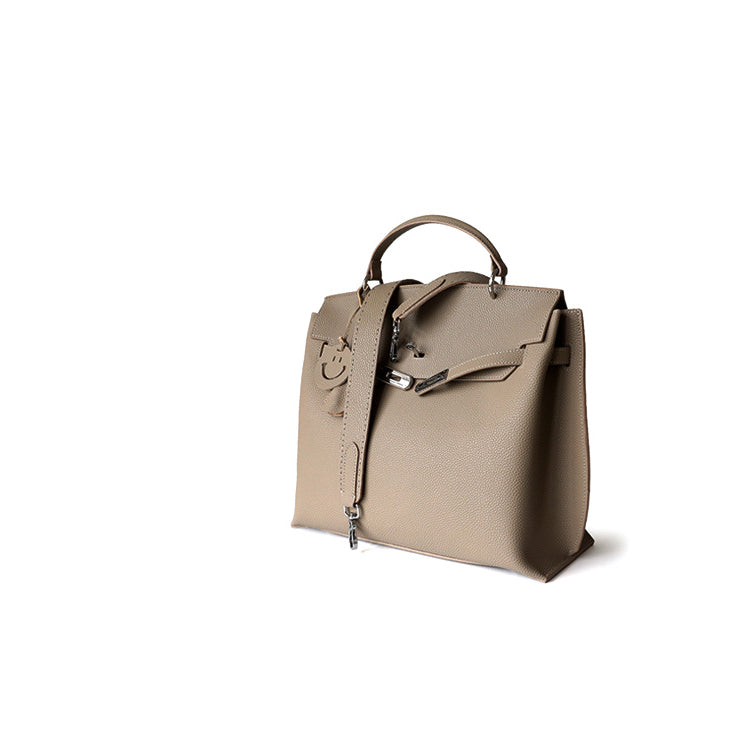 The Lilly | Luxury Taupe Grain Leather Satchel Bag – Elegant & Spacious