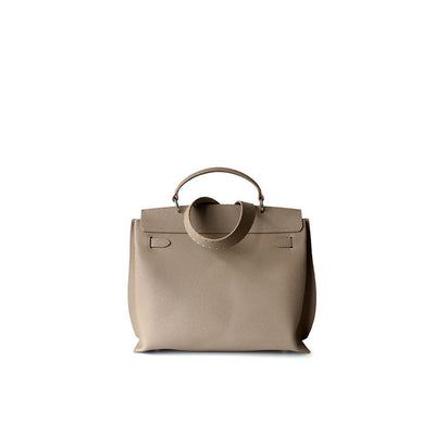 The Lilly | Luxury Taupe Grain Leather Satchel Bag – Elegant & Spacious