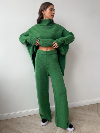 Morwen - Oversized Turtle-Neck Knitted Two-Piece Set