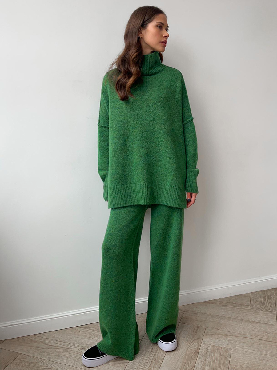 Morwen - Oversized Turtle-Neck Knitted Two-Piece Set