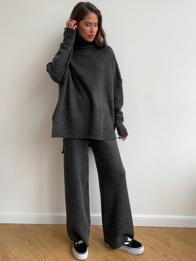 Morwen - Oversized Turtle-Neck Knitted Two-Piece Set