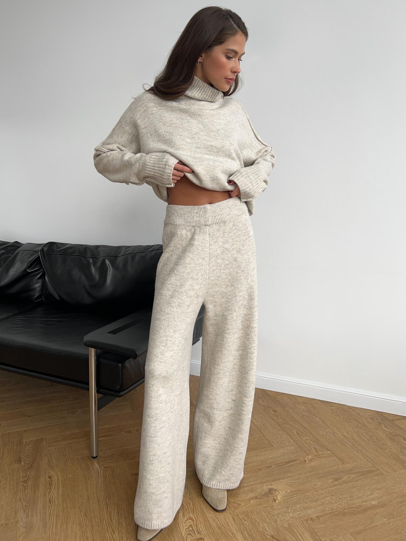 Morwen - Oversized Turtle-Neck Knitted Two-Piece Set