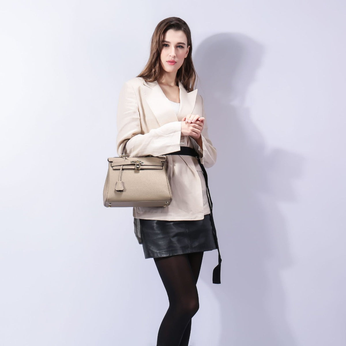 The Abby | Luxury Taupe Leather Handbag – Elegant & Timeless