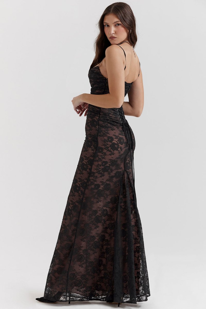 Meira - Shoulder-On Floral Lace Maxi Dress