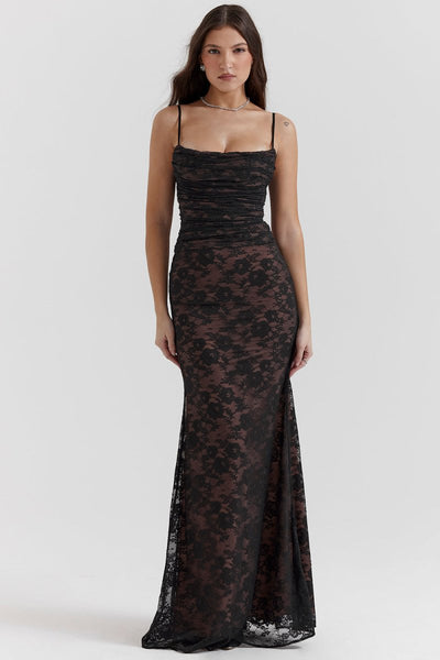 Meira - Shoulder-On Floral Lace Maxi Dress