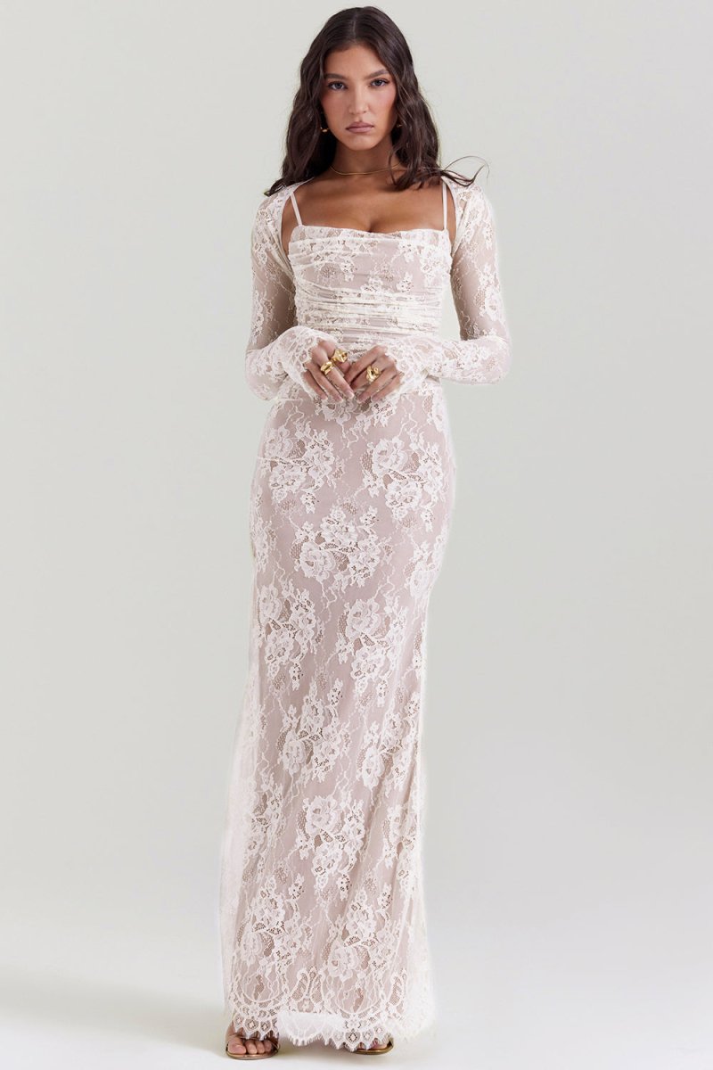 Meira - Shoulder-On Floral Lace Maxi Dress