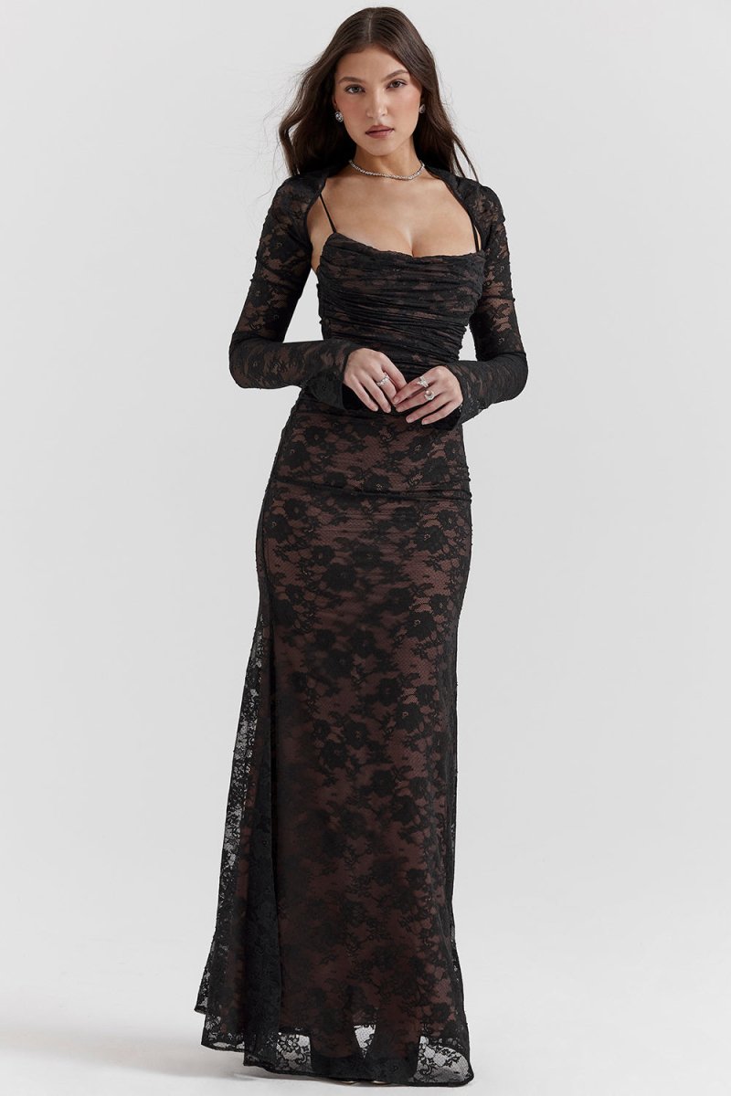 Meira - Shoulder-On Floral Lace Maxi Dress