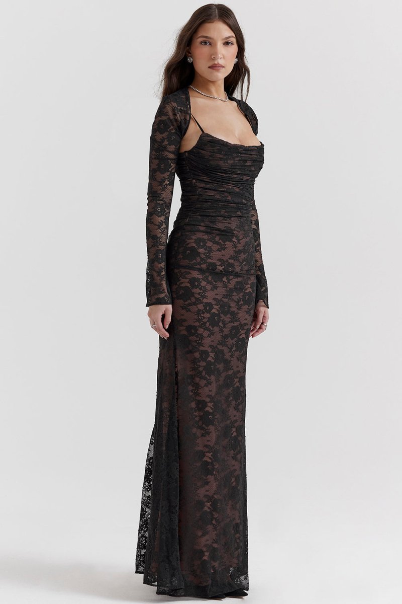 Meira - Shoulder-On Floral Lace Maxi Dress